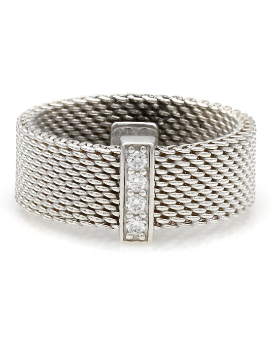 Sommerset Mesh Ring with Diamond Accents in Sterling Silver
